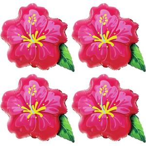 4Pcs Tropical Hibiscus Foil Balloons, 23.6inch Hot Pink Hibiscus Flowers Balloon for Magic Theme Hawaiian Flamingo Summer Luau Aloha Birthday Party Decorations