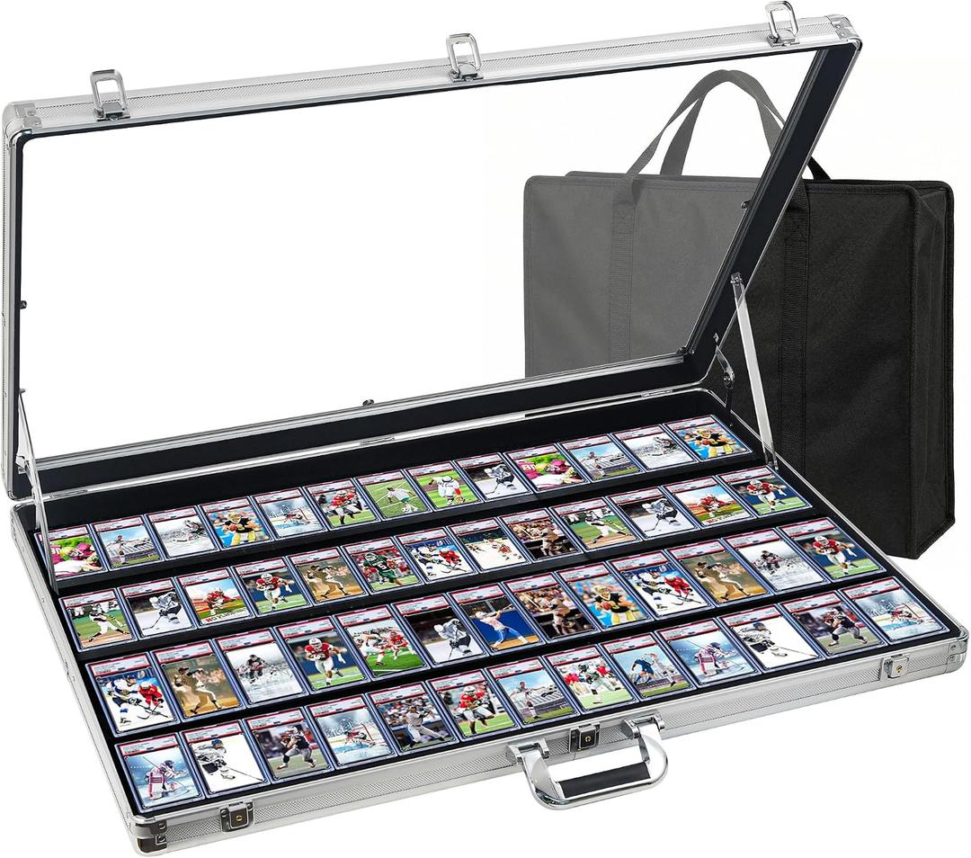 Card Display Case Aluminum Trade Show Display Case Large Portable Trading with Lock for Collectibles, Sports Cards. 34IN x 22IN - Silver