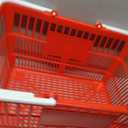 4 x VEVOR Shopping Baskets, 4 PCS, 21L Stackable PE Plastic Grocery Baskets with Handles, Dense Mesh Structure, Holds up to 20 lbs, Portable for Grocery, Retail, Stores, Supermarket, Home Use, Red