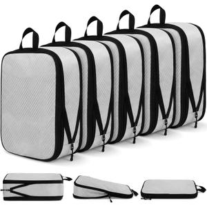 5 Pack Compression Packing Cubes for Travel Space Saving Cubes Luggage Organizer for Suitcase(Gray,L)