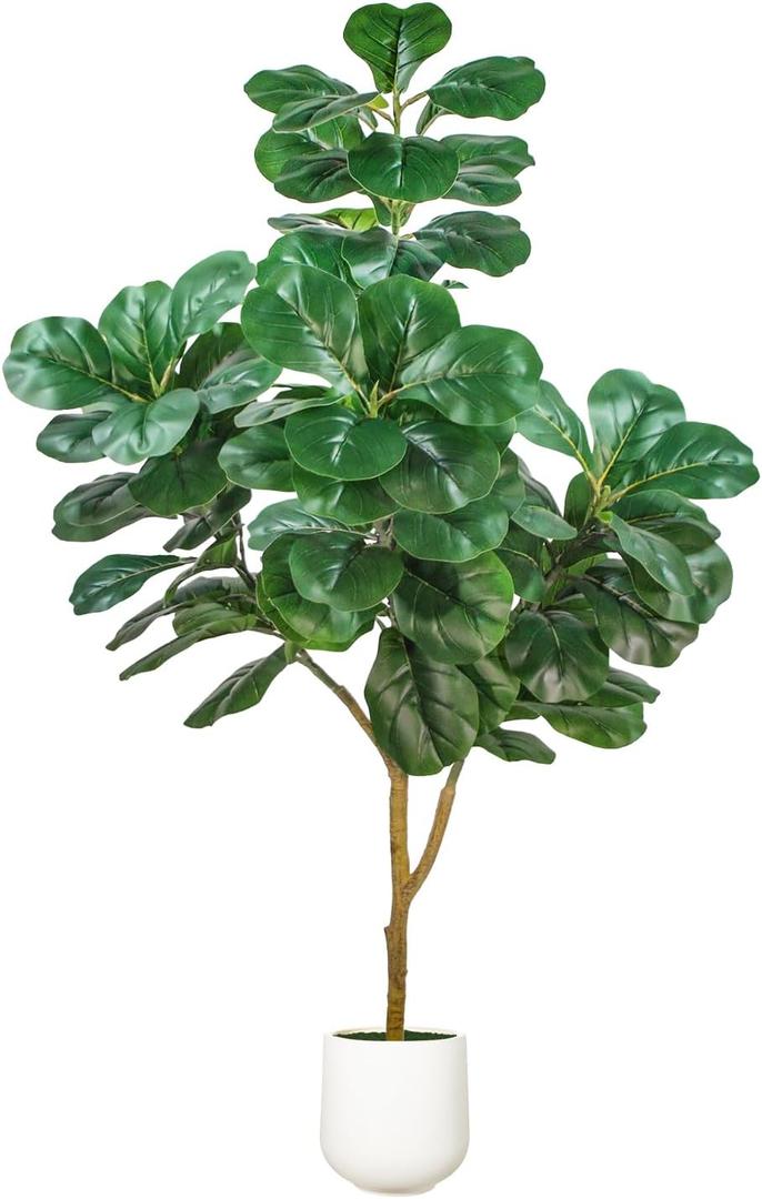 Artificial Fiddle Leaf Fig Tree, 5ft Realistic Fake Plants Faux Trees with White Planter, Artificial Plants Indoor for Home Living Room Office Decor