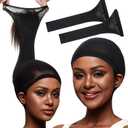Fandamei Wig Cap, Hair Net for Wigs for Women, 30 CM Large Mesh Wig Cap for Long Hair, Nylon Hair Net Non Slip for Halloween Rave Party Cosplay-Black 2 PCS