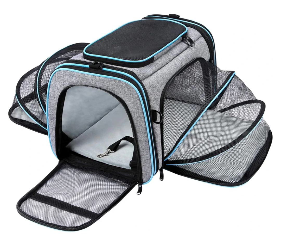 Airline Approved Pet Carrier, Large Soft Sided Pet Travel TSA Carrier 4 Sides Expandable Cat Collapsible Carriers with Removable Fleece Pad and Pockets for Cats Dogs and Small Animals