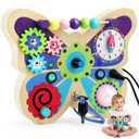 TOY Life Toddler Montessori Busy Board, Wooden Butterfly Sensory Board Toys with LED Light Up Switchs, Baby Busy Fidget Boards Travel Toys, Easter Birthday Gifts for 1+ Year Old Kids Girls Boys