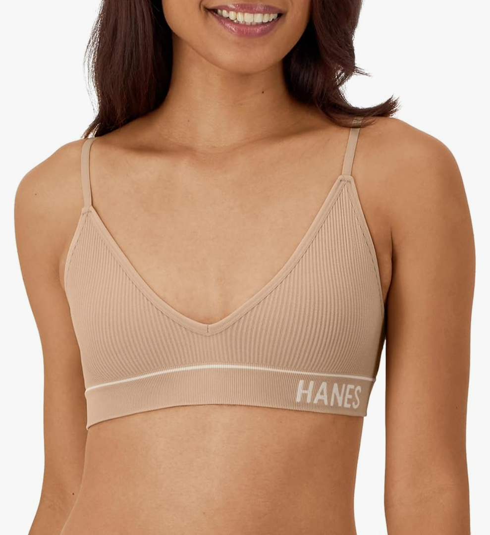 Hanes Women's Originals Seamless Triangle Rib Bralette, Soft Ribbed Bra, Comfortflex Fit, Size M