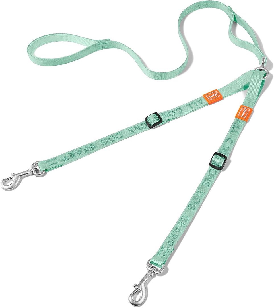 HOWGO Double Dog Leash, No Tangle 360 Swivel, Adjustable Two Padded Handles, Double Clip Dog Leash Coupler Splitter for 30~150 lbs Large and Medium Breeds (Mint Green, 4/5'' x 4.8 FT, Ultralight)
