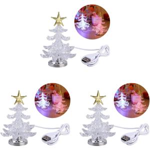 Angoily Tabletop Christmas Tree, 3Pcs Acrylic 7-Color LED Night Lights USB Operated Christmas Decorations, Mini Xmas Flash RGB Lighting Changing Desktop Decor, Multicolored Table Lamp for Home Decor