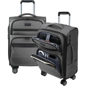 KROSER Softside Expandable Carry On Luggage with Front Business Pockets20 Inch Suitcases with Spinner Wheels & Built-in TSA Lock, Durable Suitcase Rolling Luggage with USB Port, Grey