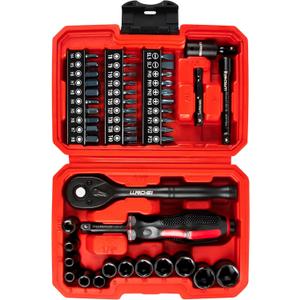 LLNDEI 48 Piece 1/4 Inch Mini Socket Ratchet Wrench Set, Metric Shallow Socket (4-14mm) 6-Point,with 72 Teeth Mini Ratcheting Wrench, Screwdriver Bit Set, Universal Joints and 3 Inch Extensions