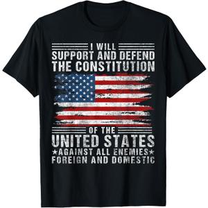 Support & Defend The Constitution - US Flag 4th of July T-Shirt, S