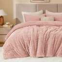 BEDELITE Fleece Queen Comforter Set -Super Soft & Warm Fluffy Dusty Pink Bedding, Luxury Fuzzy Heavy Bed Set for Winter with 2 Pillow Cases
