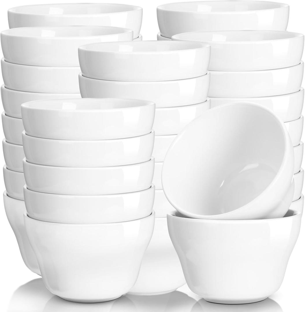 Suclain 30 Pack 8 oz Porcelain Bowls Set Porcelain Soup Cups Small Dessert Bowls Soup and Dip Bowls for Ice Cream Dessert Sauce Dipping Salads Cereal Rice, Microwave and Dishwasher Safe, White
