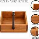 Wood Napkin Holder, Brown Acacia Wood, Standard Size Kitchen Tissue Organizer with Natural Style, Wipe Clean Inches Interior Size (8"x 8"x 2.5)