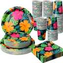 Jingmore 200 Pcs Tropical Nights Hawaiian Aloha Party Supplies Serve 50 Guests Luau Paper Plates Cups Napkins for Summer Beach Tableware Pool Party