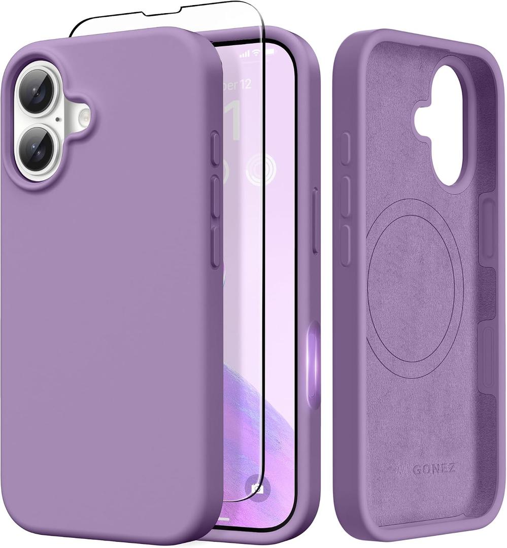 GONEZ Magnetic for iPhone 17 Case, [Compatible with MagSafe] Anti-Scratch Microfiber Lining & Screen Protector, Silicone Camera Control, Shockproof Slim Phone Cover 6.3 inch, Light Purple