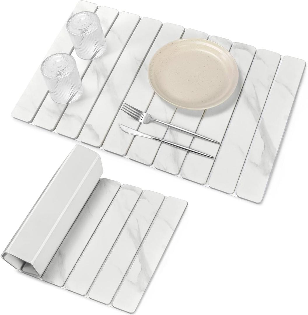 Large Stone Dish Drying Mats for Kitchen Counter, 24"(L)16"(W) Marble-Pattern Dish Drying Mat, Eco-Friendly Absorbent Diatomaceous Earth Mats for Dishes, Bottles, Cups, Match Any Countertop
