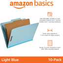 Amazon Basics Classification Folder for Documents and Organization, 1 Divider, 2" Embedded Fasteners, Letter Size, Light Blue, 10 Count