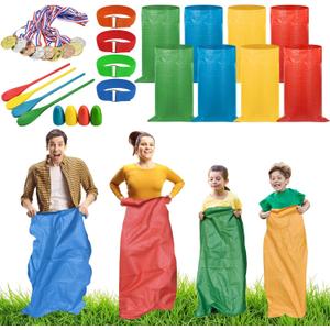 25 PCS Potato Sack Race Bags, Outdoor Games Sack Race Bags Set Includes 3-Legged Race Bands, Egg Spoon Relay Race, Plastic Medals, Carnival Outdoor Lawn Party Field Day Games for Adults & Family