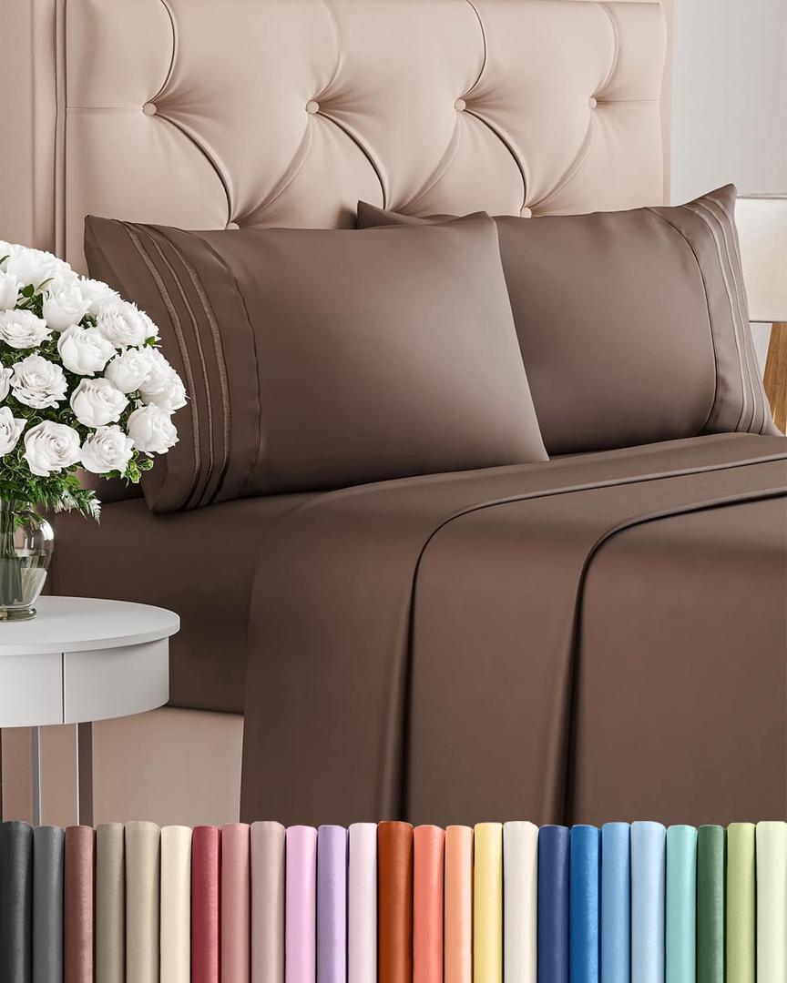 King Size 4 Piece Sheet Set - Comfy Breathable & Cooling Sheets - Hotel Luxury Bed Sheets for Women & Men - Deep Pockets, Easy-Fit, Extra Soft and Wrinkle Free Sheets - Brown Oeko-Tex Bed Sheet Set
