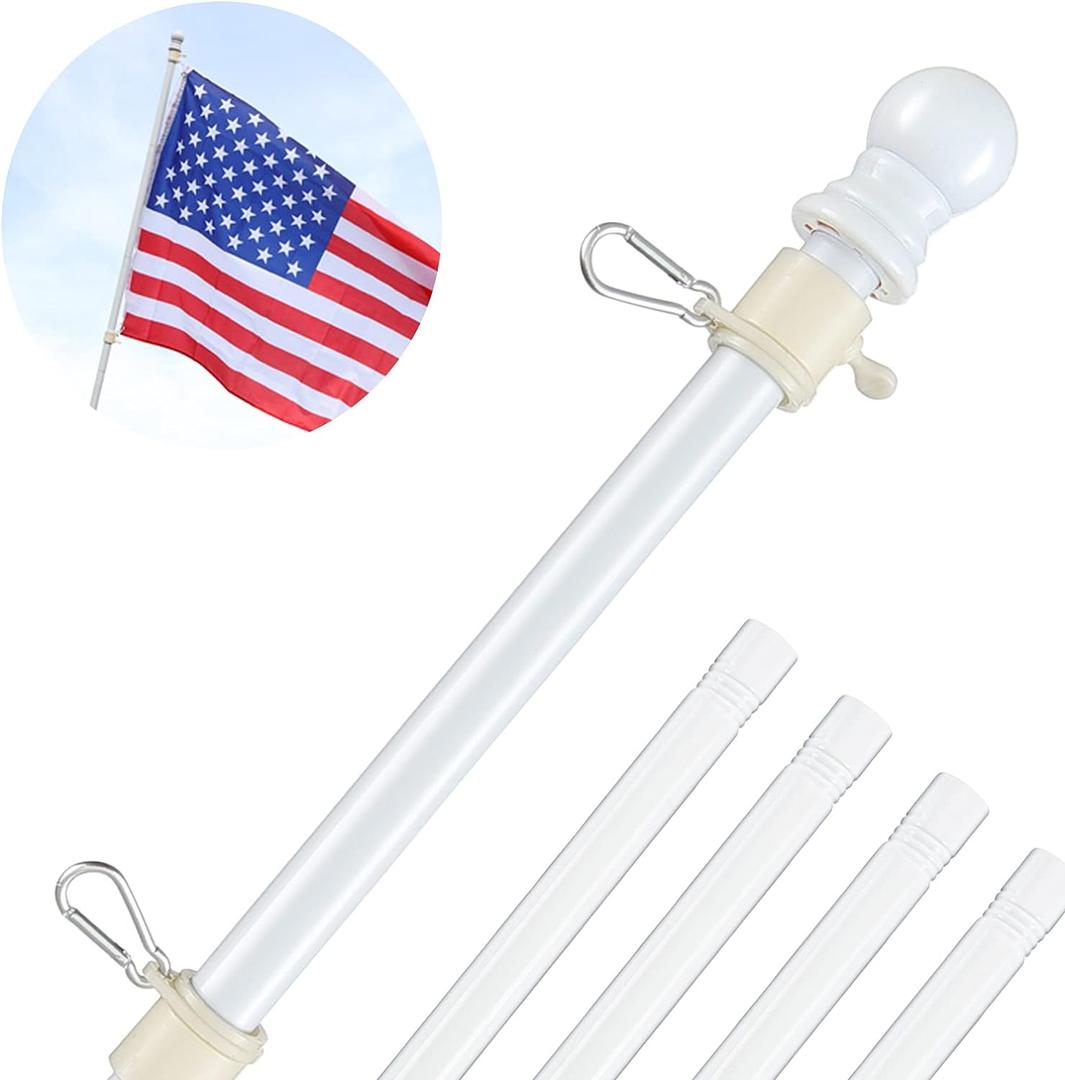 White Flag Poles for Outside House - 5ft Tangle Free Flag Pole for House,Heavy Duty Metal Flagpole Hardware for 3x5 American Flags,Outdoor Flagpoles Mount for Porch,Car,Truck,Boat (without Bracket)