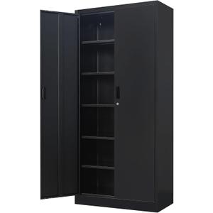 BESFUR Metal Storage Cabinet, 71" H Locking Storage Cabinet with 5 Adjustable Shelves, Metal Cabinets for Garage, Office, Home, Classroom- Black