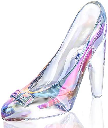 Cinderella Glass Slipper - Colorful Crystal Glass Shoe, Ideal for Cinderella Party, Girls Birthday Gift, Wedding Centerpiece, Princess Bedroom Decor, Cake Top Decor