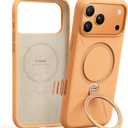 TORRAS Q3 Silicone 360 Spin for iPhone 17 Pro Case with Stand, Fit for MagSafe, Magnetic Ring Stand with Camera Control, Liquid Silicone Rubber Soft Phone Case for iPhone 17 Pro 6.3'', Pastel Orange