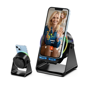 Wireless Induction Speaker, Phone Stand with Bluetooth Speaker Amplifier, Stereo Sound, RGB Ambient Light, 360° Adjustable Phone Holder Compatible with iPhone/iPad/Android/Samsung Galaxy-Black