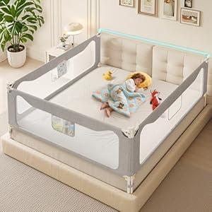 Updated King Size Bed Rail for Toddlers: 3Side Protection Bedrail with Headbroad for King Bed  Extral Tall Adjustable Child Safety Side Railing Guards for Infants Kids Child(78.7x78.7X 74.8”)