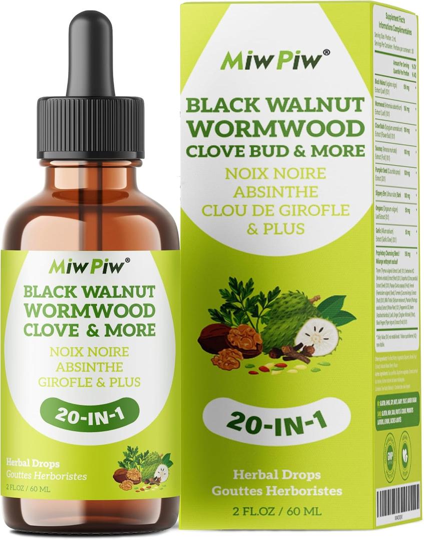 Wormwood Black Walnut Clove - Digestive Support & Gut Balance Drops for Humans, Sugar Free, Natural Flavor