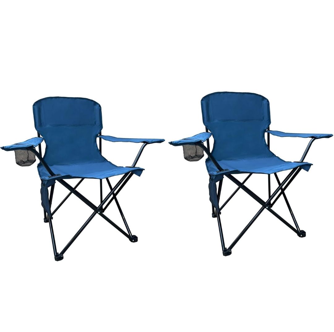 Folding Camping Chair with Cup Holder & Storage Bag,80 Cm length, 225lbs Capacity, Large Anti-Sink Feet, Breathable PE Coated Fabric for Outdoor, Hiking, Beach, Fishing, Backpacking, 2PCS Dark blue