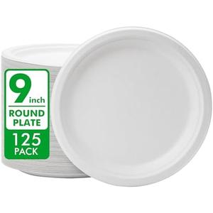 Amazon.com: RACETOP Disposable Compostable Paper Plates 9 Inch [125 Pack], White Bagasse, Heavy-Duty Biodegradable Paper Plates, Eco-Friendly, Made of Natural Sugarcane Fibers : Health & Household