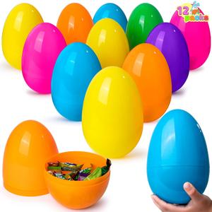 JOYIN 12 Pieces 7" Jumbo Plastic Bright Solid Easter Eggs Assorted Colors for Filling Treats, Easter Theme Party Favor, Easter Eggs Hunt, Basket Stuffers Fillers, Classroom Prize Supplies Toy