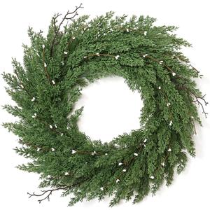 Christmas Wreath for Front Door 22 Inch Real Touch Norfolk Pine Christmas Wreaths Artificial Door Wreaths Green Cypress Wreath for Home Fireplace Wall Window Holiday Xmas Decor