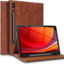 for Samsung Galaxy Tab S9 Ultra/S10 Ultra 14.6 inch Case with S Pen Holder 2023/2024 Model(SM-X918U/X910/X916B/X920/X926) Genuine Leather Cover Protective Shell,Auto Wake/Sleep.Brown