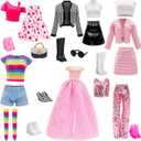 15 Pieces 11.5 Inch Girl Dolls Fashion Pack 6 Set Doll Clothes Include Chic Suits Party Gown Sequin Outfit Stylish Dress 6 Pairs of Shoes 3 Accessories for Girl Dolls Clothing(NO Doll)