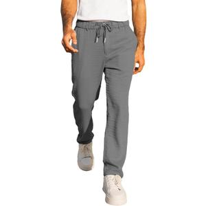 JMIERR Men's Casual Drawstring Pants Elastic Waist Lightweight Pant Summer Beach Trouser with Pockets (Gray, L)