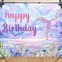 7X5ft Mermaid Happy Birthday Backdrop Photography Background Dreamy Fish Tail Mermaid Backdrop Under The Sea for Princess Girl Baby Shower Decoration Photo Booth Studio Props