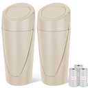 Car Trash Can, 2 Packs Mini Car Garbage Can Cup Holder with Lid | Leakproof Car Trash Bin with 60 Trash Bags, Vehicle Front Back Seat Organizers and Storage for Car, Home, Office, Beige