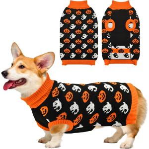 Vehomy Dog Halloween Sweater Pet Pumpkin Ghost Costume Cat Pumpkin Turtleneck Knitwear Shirt Pullover Dog Puppy Halloween Sweaters Clothes Outfits for Cats Small Medium Large Dogs XL