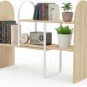 Maplefield Desk Hutch Expandable Shelf Organizer, Natural Finish, Engineered Wood Desktop Storage Rack for Office, Dorm, or Home  Adjustable Over Desk Bookshelf for Supplies, Decor & Accessories