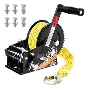 Truqual 2500lbs Heavy Duty Boat Trailer Winch with 23FT Strap, 2-Way Ratchet 4:1/ 8:1 Gear, Portable Hand Crank Winch for Boat, Truck, Trailer, RV, ATV, Jet Ski