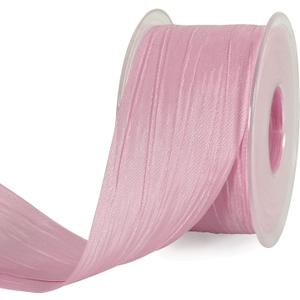TONIFUL 2 Inch x 25 Yards Wide Pink Crinkled Ribbon Silk-Like Wrinkled Ruffled Woven Solid Ribbons for Crafts Floral Bouquets Rustic Wedding Decorations Gift Wrapping Packaging Valentine's Day