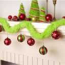 Christmas Garland Decorations Indoor Outdoor: Cute Colorful Plush Strips with Elf Balls Christmas Garland Decor, Green Fluffy String Ornaments Xmas Banner for Home Wall Mantel Fireplace Tree