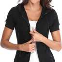 MISS MOLY Women's Short Sleeve Hoodie Full Zip Up Cotton Slim Fit Sweatshirt with Pocket (Black, XXL)
