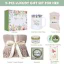 Valentines Day Gifts for Her - Spa Gift Box with Candle, Cozy Blanket, Tumbler & Bracelet - Romantic Self Care Package for Wife, Girlfriend - Birthday, Thinking of You (Taupe)