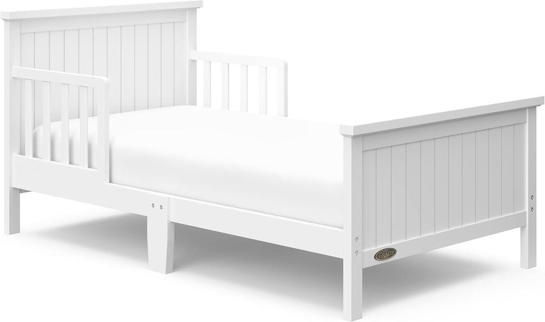 Graco Bailey Toddler Bed (White) - GREENGUARD Gold Certified, Fits Standard Full-Size Crib & Toddler Mattress, Toddler Safety Guardrails Included, Complete Design with Solid Headboard, Footboard, 54.21x30.71x25.93 Inch