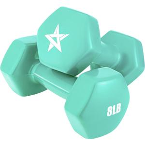 Yes4All Vinyl Hexagon Dumbbell - Dumbbells Set of 2 Hand Weights for Home Gym & Strength Training (D. 8 lbs - Bermuda - Pair)