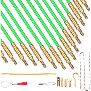 50 FT Wire Fishing Kit Fiberglass Connectable Fish Tape Wire Puller Cable Pulling Pull Push Kit With Hook In Transparent Tube, Green