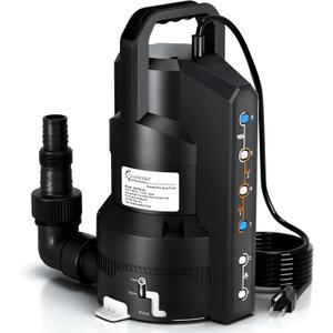 LANCHEZ 1.2HP 6000GPH Automatic Sump Pump with 6 Modes, Clean/Dirty Submersible Water Pump, Thermoplastic Water Removal Transfer Pump with 16FT Cord for Pools Basement Garden Pond, Black